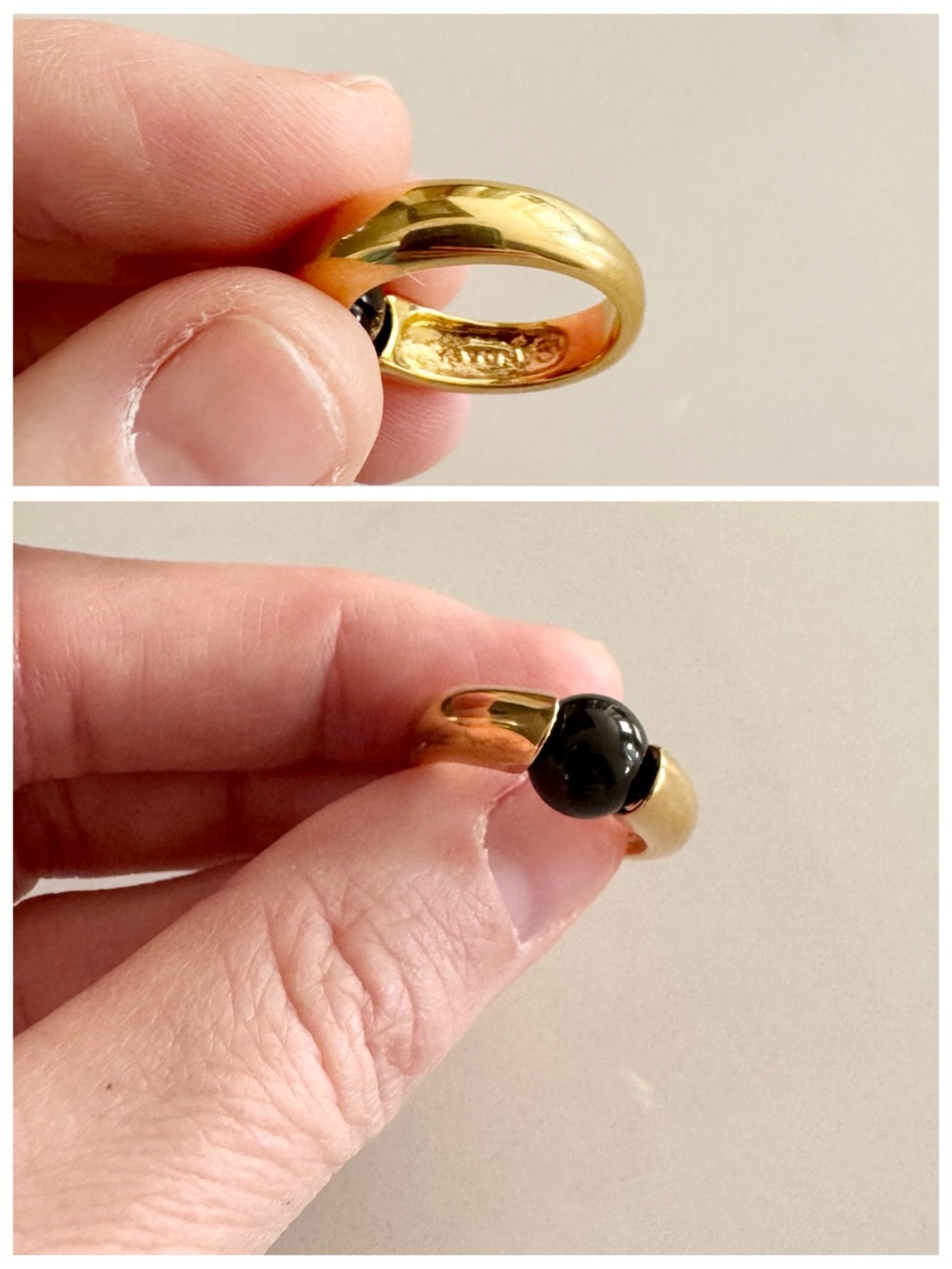 VTG 70s Avon Black Cabochon (Stone) Gold Tone Statement Ring, Stacking sz. 5 - Picture 16 of 17